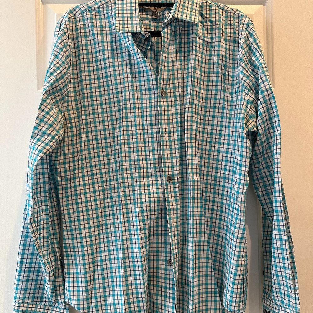 Express Teal Plaid Fitted Button Shirt